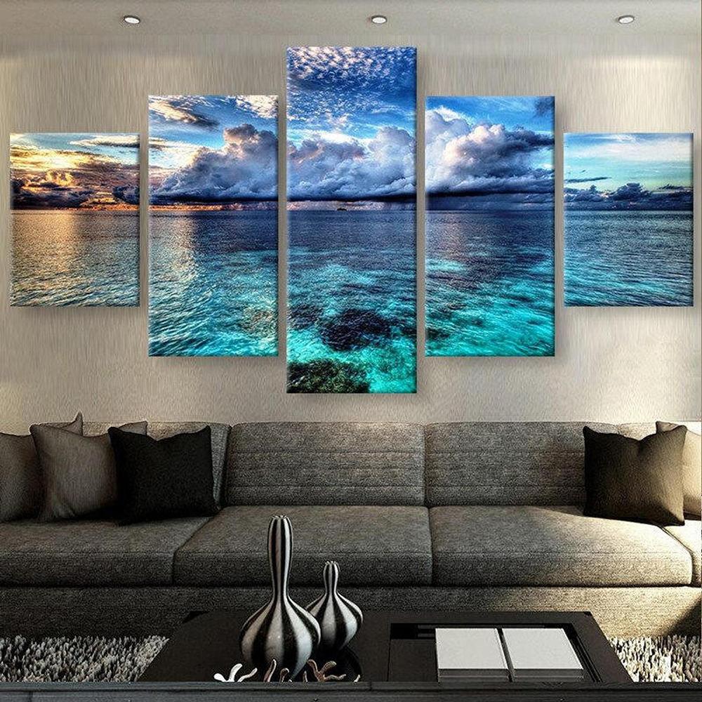 5 Pieces Printed Modular Nuture Picture Canvas Painting Ocean Sea Landscape Poster Wall Art For Living Room Home Decor No Frame