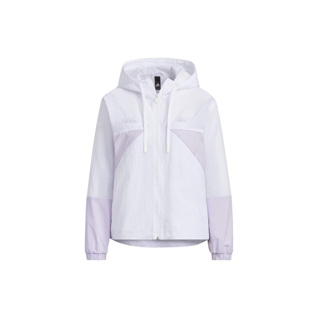 Adidas Двухцветная спортивная повседневная ветровка с капюшоном, женская верхняя одежда, белая IP0751