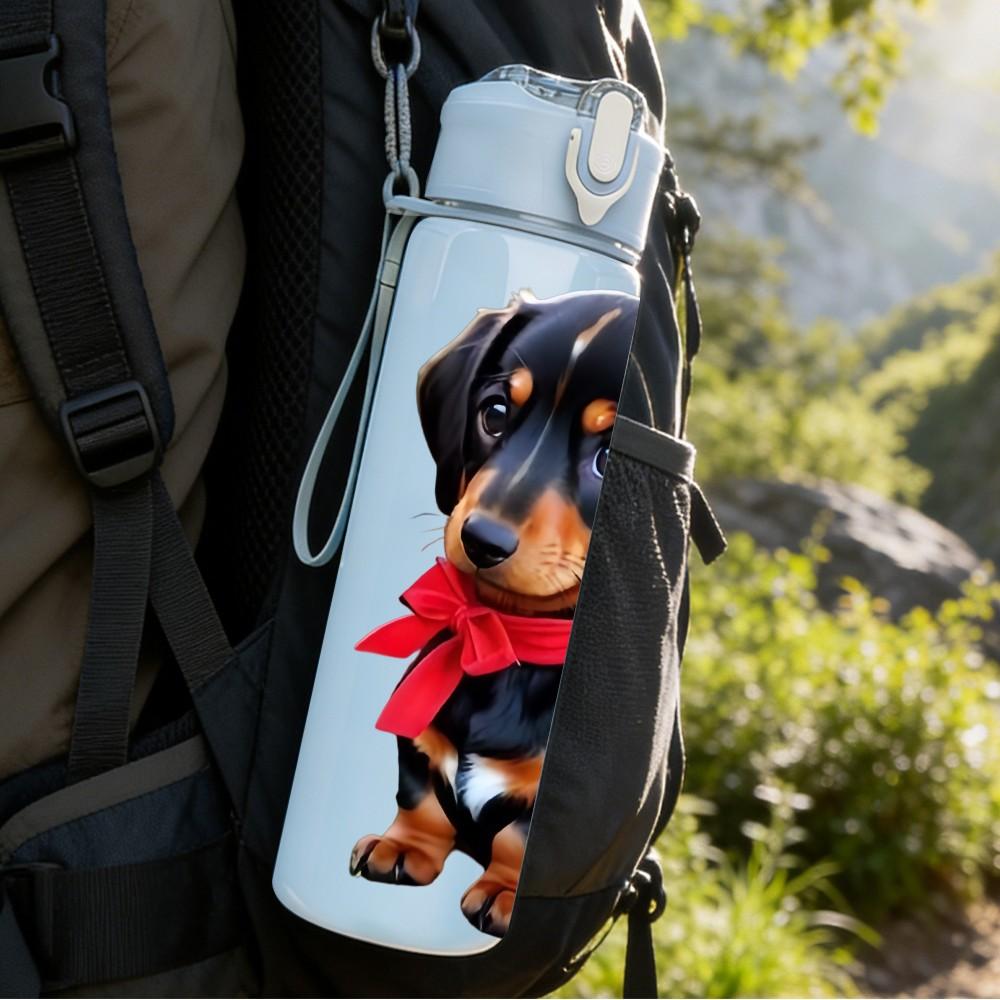 1PC Red Collar Dachshund Dog Print 750ml Color Plastic Sports Water Bottle Leakproof Flip Straw Lid Suitable for Sports Office Home Use