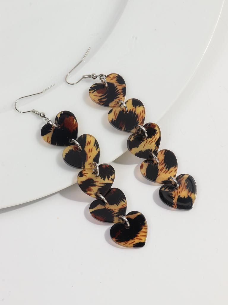 New Leopard 6-Hearts Acrylic Long Dangle Earrings for Women Pink Glitter Love Hanging Earring Jewelry Valentine's Day Gifts
