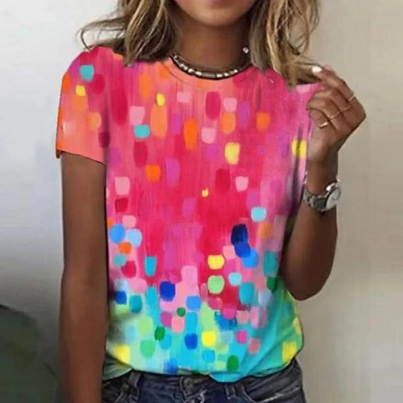 Модная футболка с круглым вырезом и 3D-принтом, женская футболка с коротким рукавом, свободная футболка, летний женский повседневный пуловер EMA