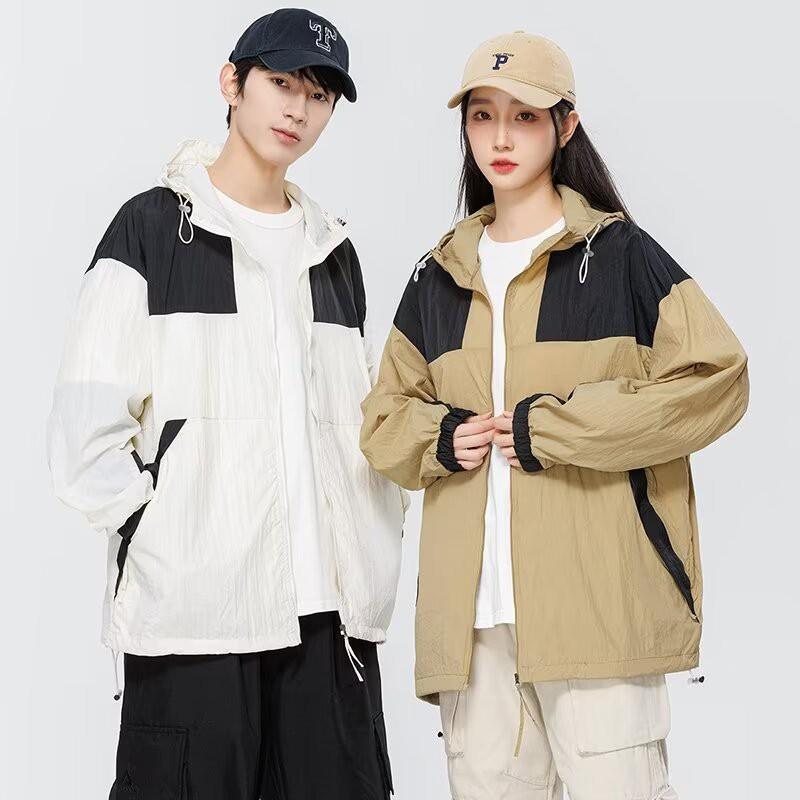 UPF50 Lightweight Colorblock Windbreaker Jacket Men Women Outdoor Hiking Camping Driving