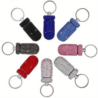 Контейнер для таблеток Rhineston, портативный чехол для бутылочки с таблетками, водонепроницаемая дорожная аптечка, красивый держатель для хранения с брелком