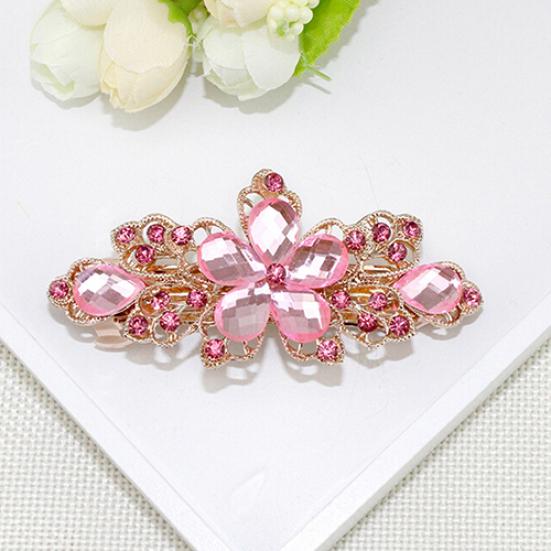 Women Fashion Flower Leaf Crystal Rhinestone Hair Barrette Clip Hairpin Jewelry