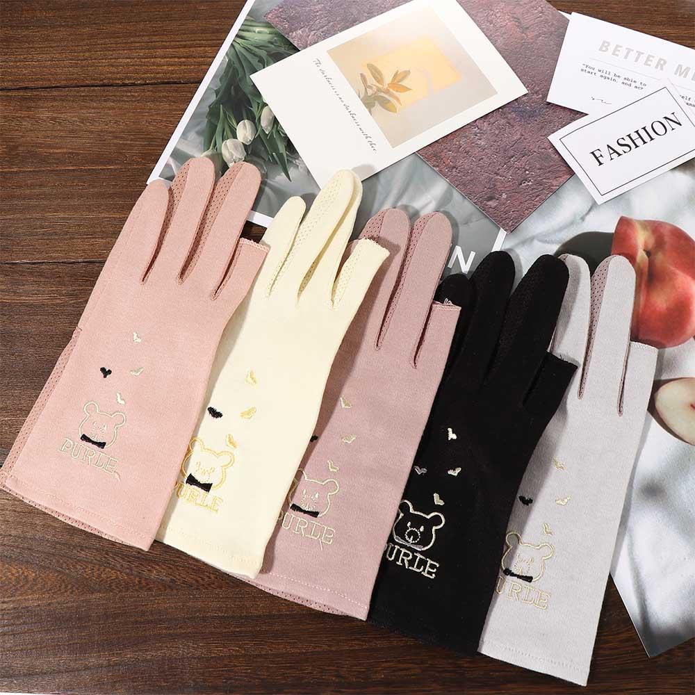 Cute Anti-UV Lady Summer Women Drive Mitten Thin Gloves Sunscreen Mittens Five Fingers Mitts