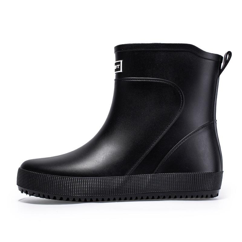 R New Trendy Men's Rain Boots Medium Tube Rain Shoes Flat Bottom Water Shoes Takeaway Fishing Waterproof Glue Shoes