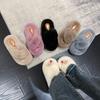 7Cm cross hairy slippers women's 2025 autumn and winter new thick-bottomed warm word lazy thickened cotton slippers women
