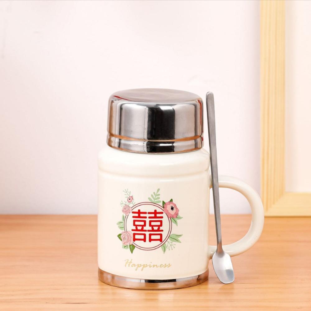 Vintage Double Happiness Kettle Mug with Lid Spoon Girls Ceramic Mug with Gift Box Packed Red Red Gift Box