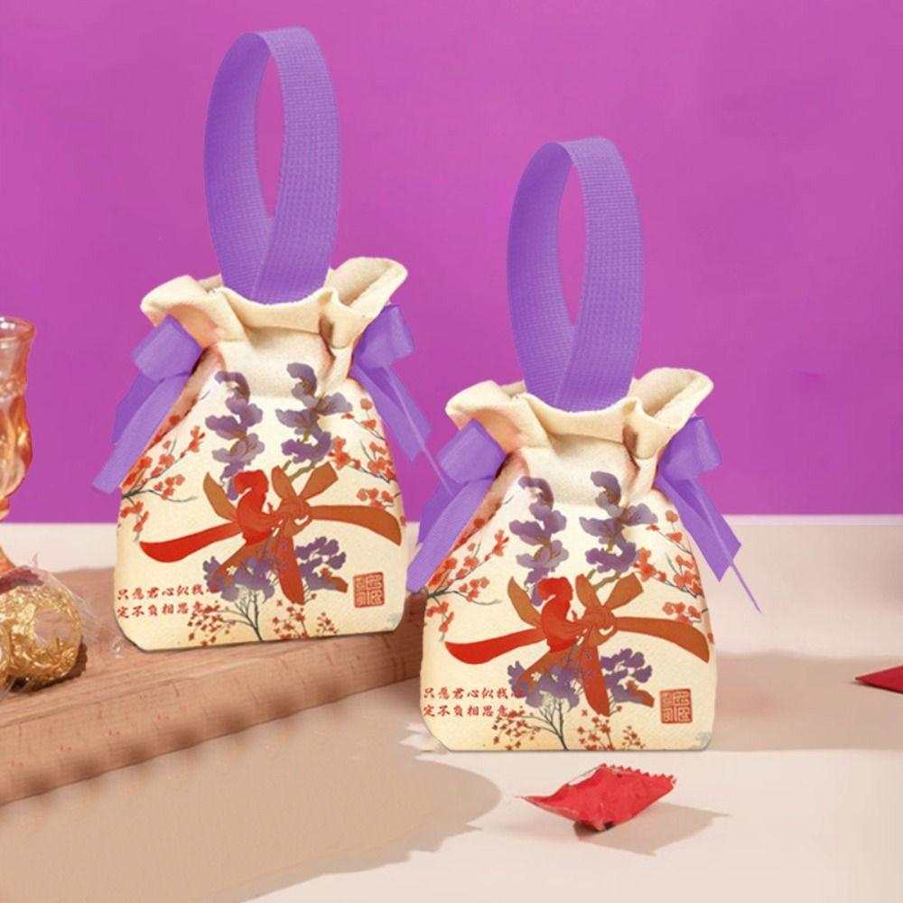 Свадебный мешочек для конфет с бантом Холщовая сумка в китайском стиле Милая маленькая сумочка на запястье Вечеринка