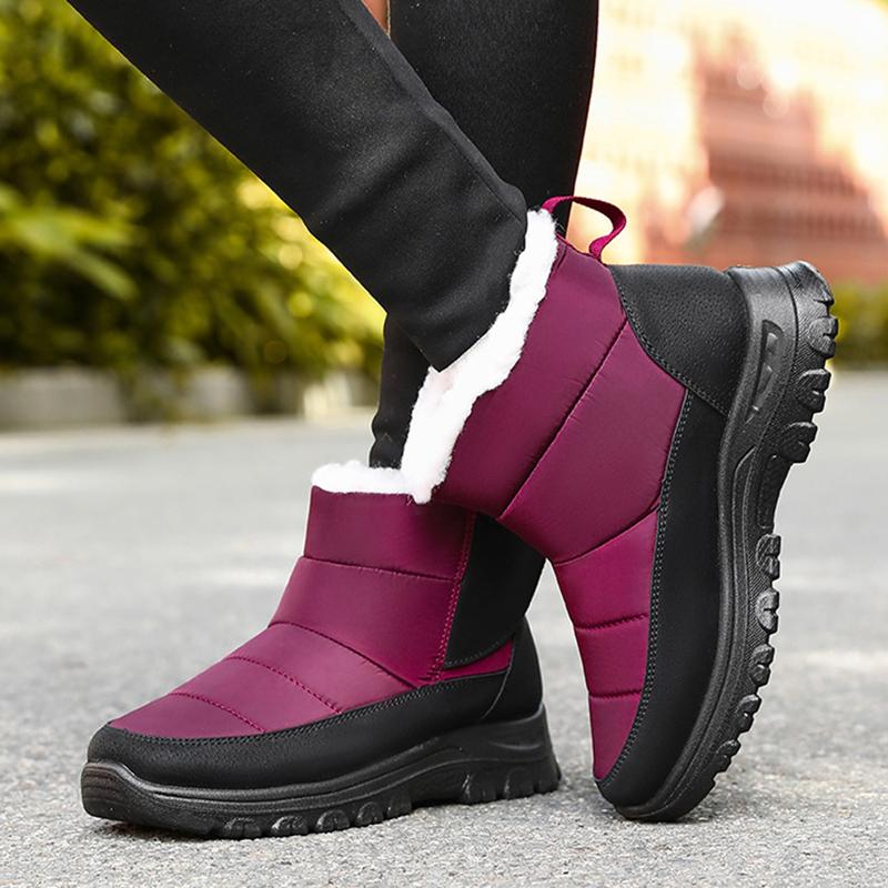 Модные Утепленные Плюшевые Водонепроницаемые Зимние Ботинки для Женщин Толстая Подошва Противоскользящие Хлопковые Ботинки Женские на Массивной Платформе Теплые Снежные Ботинки