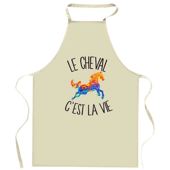 Tablier de cuisine - cheval C'est la vie - Impression française - Coton résistant - Liens ajustables