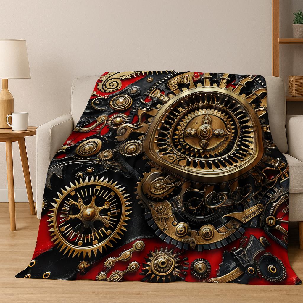 Mechanical Gear Punk Flannel Blanket Soft Warm Throw Blanket for Hom Bed Bedroom Living Room Office Travel Camping Picnic Gift