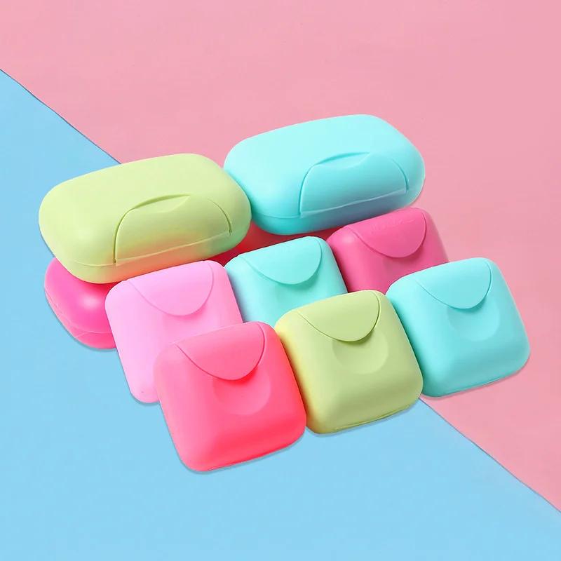 Портативная дорожная мыльница-контейнер для ванной комнаты, мыльницы для дома из пластика с крышкой, маленькие/большие размеры, держатель для мыла цвета конфет
