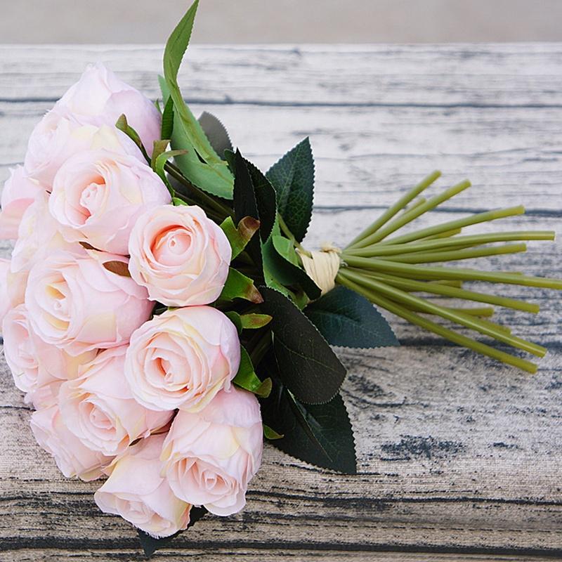 Искусственные розы свадебный букет 18 цветков шелк