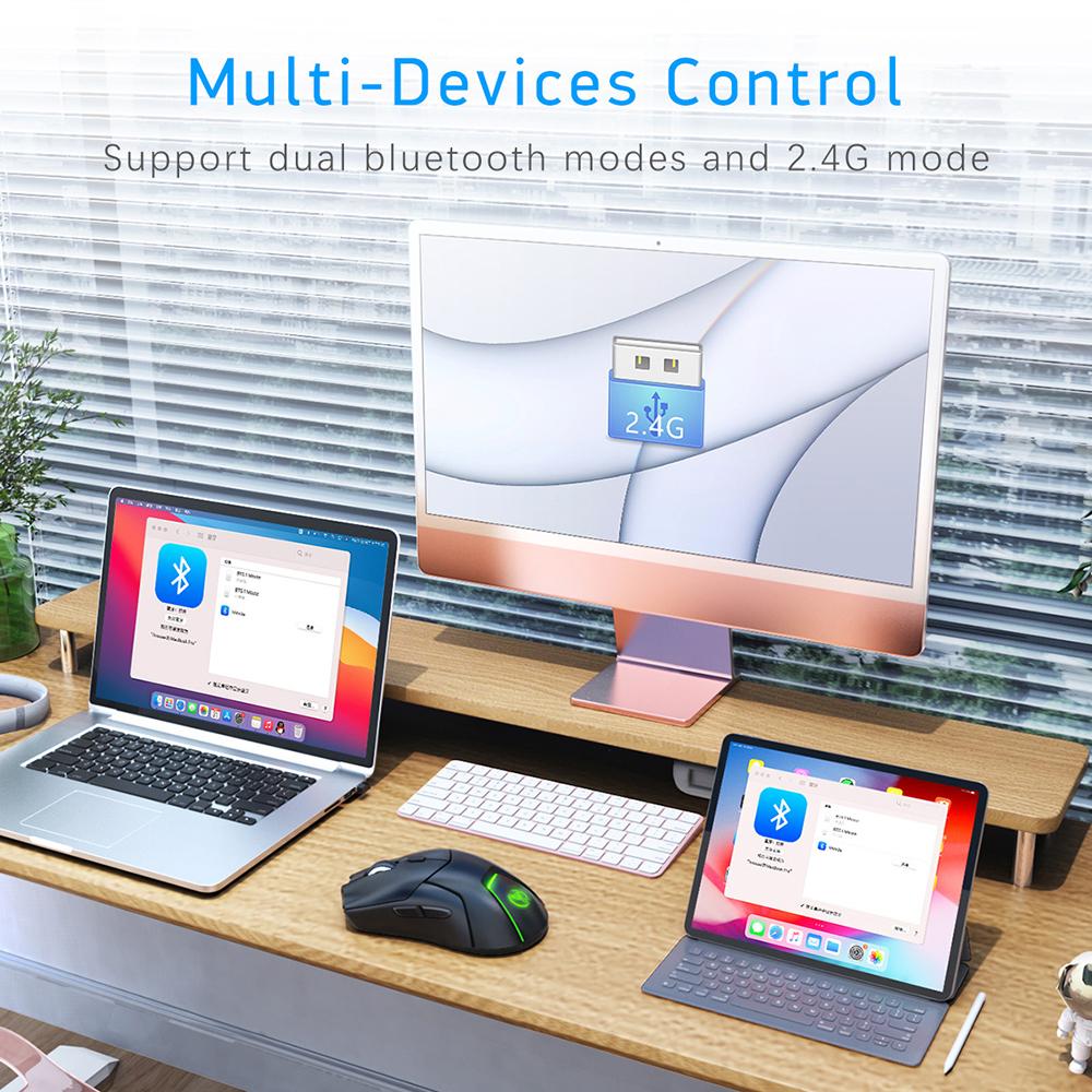 Rechargeable Wireless Bluetooth Mouse Three-modes 2.4ghz Colorful Rgb Backlit 4000dpi Gaming Mice Silent Laptop Mouse