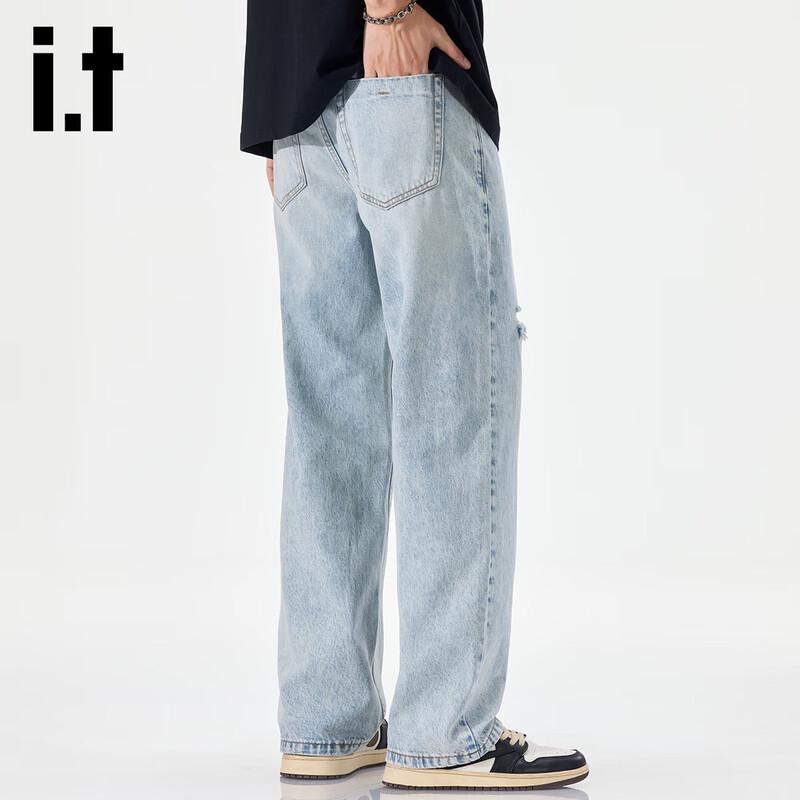 Izzue It Мужские американские ретро рваные свободные прямые джинсы