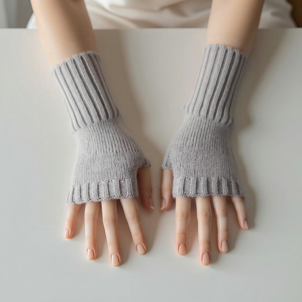Solid Color Half Finger Mitten Knitted Fingerless Gloves New Knitted Gloves Autumn and Winter