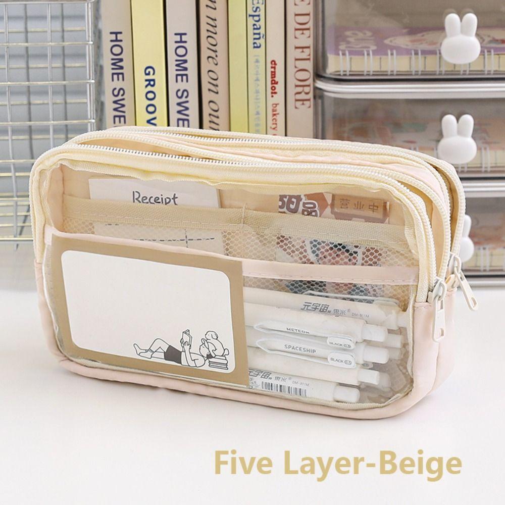PU Leather+PVC Pencil Case Five-Layer Pencil Box High Quality Pen Bag  School Office