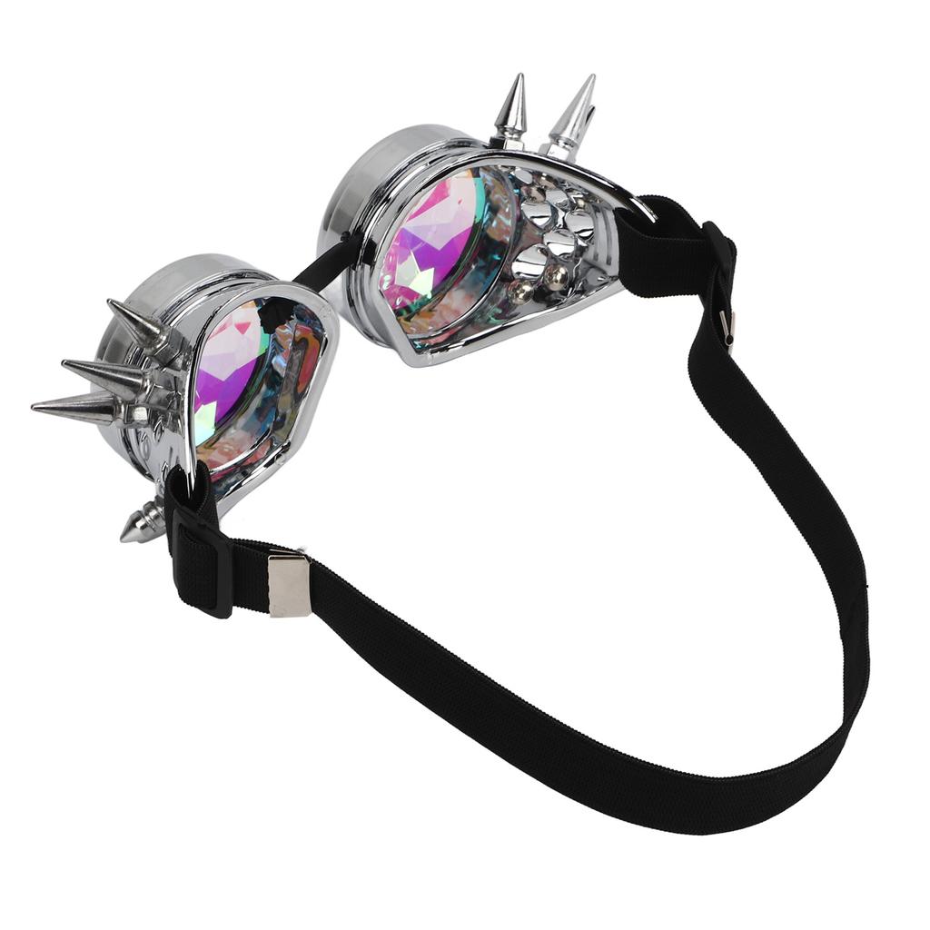 Steampunk Goggles Retro PC ABS with Elastic Band Kaleidoscope Rave Glasses for Party Gloss Silver