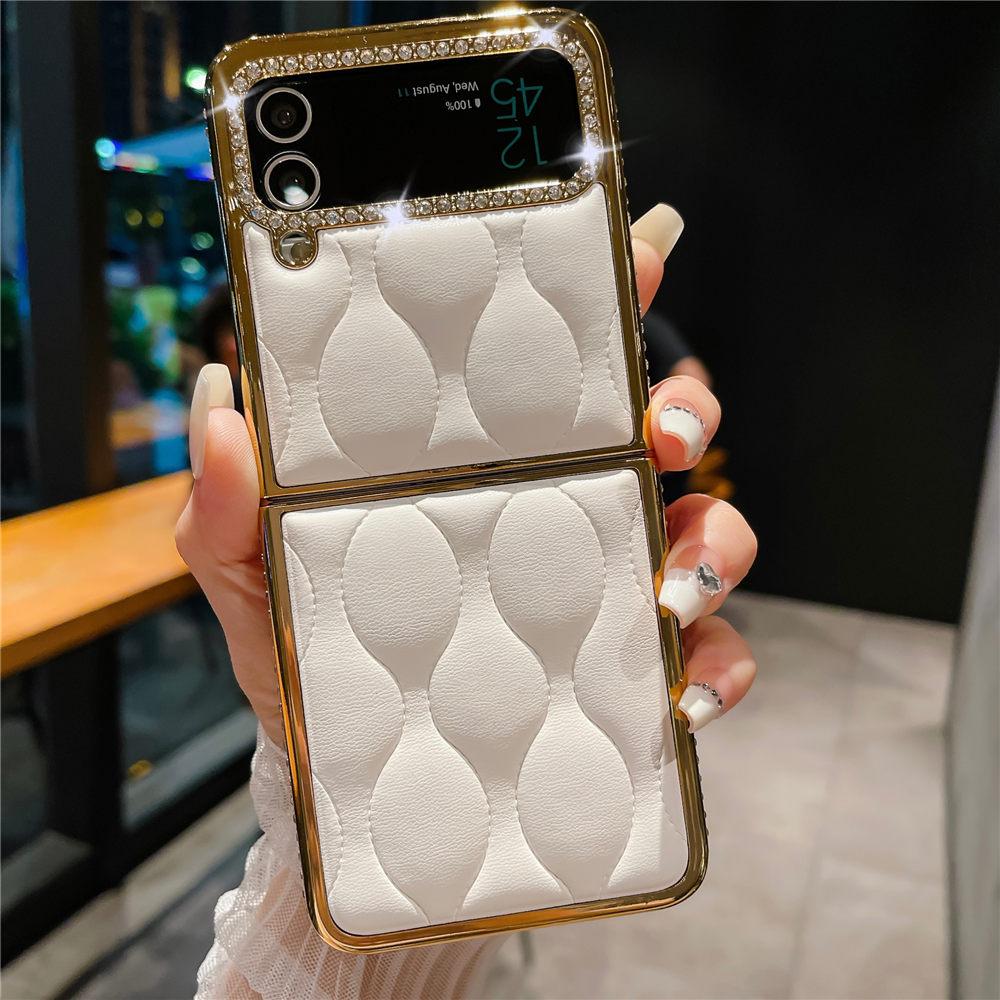 Роскошный чехол из кожи с бриллиантами и золотым покрытием для Samsung Z Flip 6 Flip 5 Flip 4 3 Противоударный чехол-книжка для телефона Coque