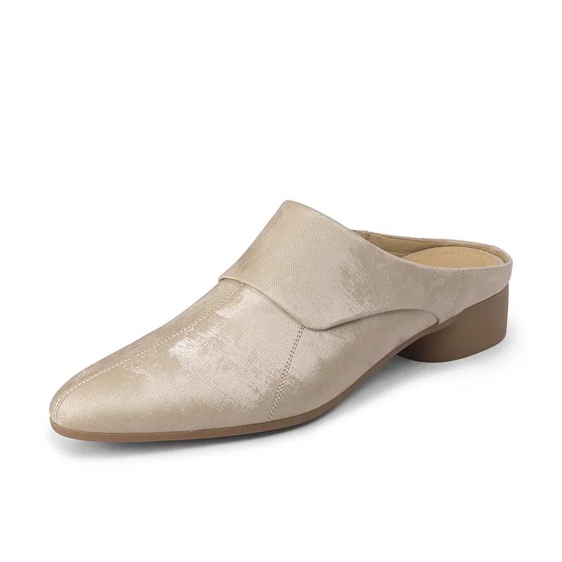 Fashion 2024 New Spring Summer Leather Mules Slippers Med Heel Women Shoes Square Toe Women Pumps Fashion Shoes for Women Ladies Shoes