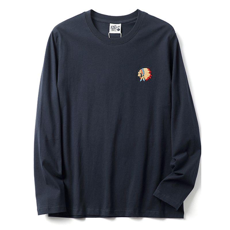 Export Surplus Cotton Long-Sleeve T-Shirt for Early Autumn, Men's Embroidered Round-Neck Loose Fit Versatile Trendy Top