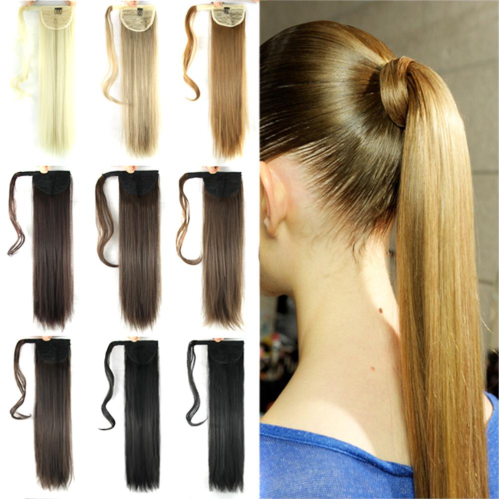 Straight Synthetic Clip In Drawstring Ponytail Hairpieces for Women High Temperature Fiber