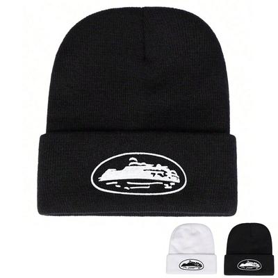 Мужская вышитая теплая вязаная шапка с авианосцем, женские уличные зимние шапки, хип-хоп кепки, повседневная теплая шапка