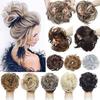 Synthetic Messy Curly Hair Bun Chignon Extension Donut Rubber Band Ombre Brown Black Gray Pink Blonde Blond Gold Red