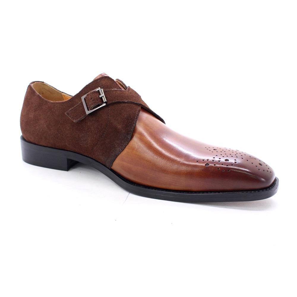 Fashion FELIX CHU Men's Classic Monk Strap Formal Shoes Genuine Leather Suede Oxford Brogue with Buckle Detail for Wedding Dress Shoes