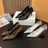 2026-1 European and American pointed high-heeled single shoes women's new fashion light mouth sexy leopard print bow single shoes women's shoes