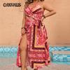 Plus Size Printed Halter Dress Summer Casual Holiday Sexy Long Women's Dresses