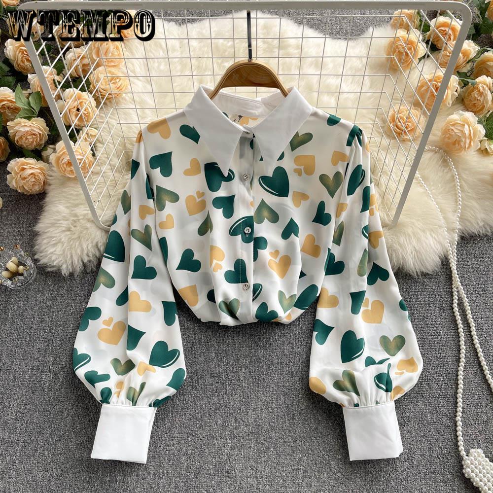 WTEMPO Women's Long Lantern Sleeve Blouse Printed Button Down Shirt Floral Work Business Going Out Tops Blouses