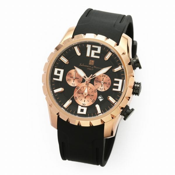 Salvatore Marra Chronograph Rubber Watch SM22111-PGBKBK 10 ATM Water Resistant Date Display Pink Gold & Black