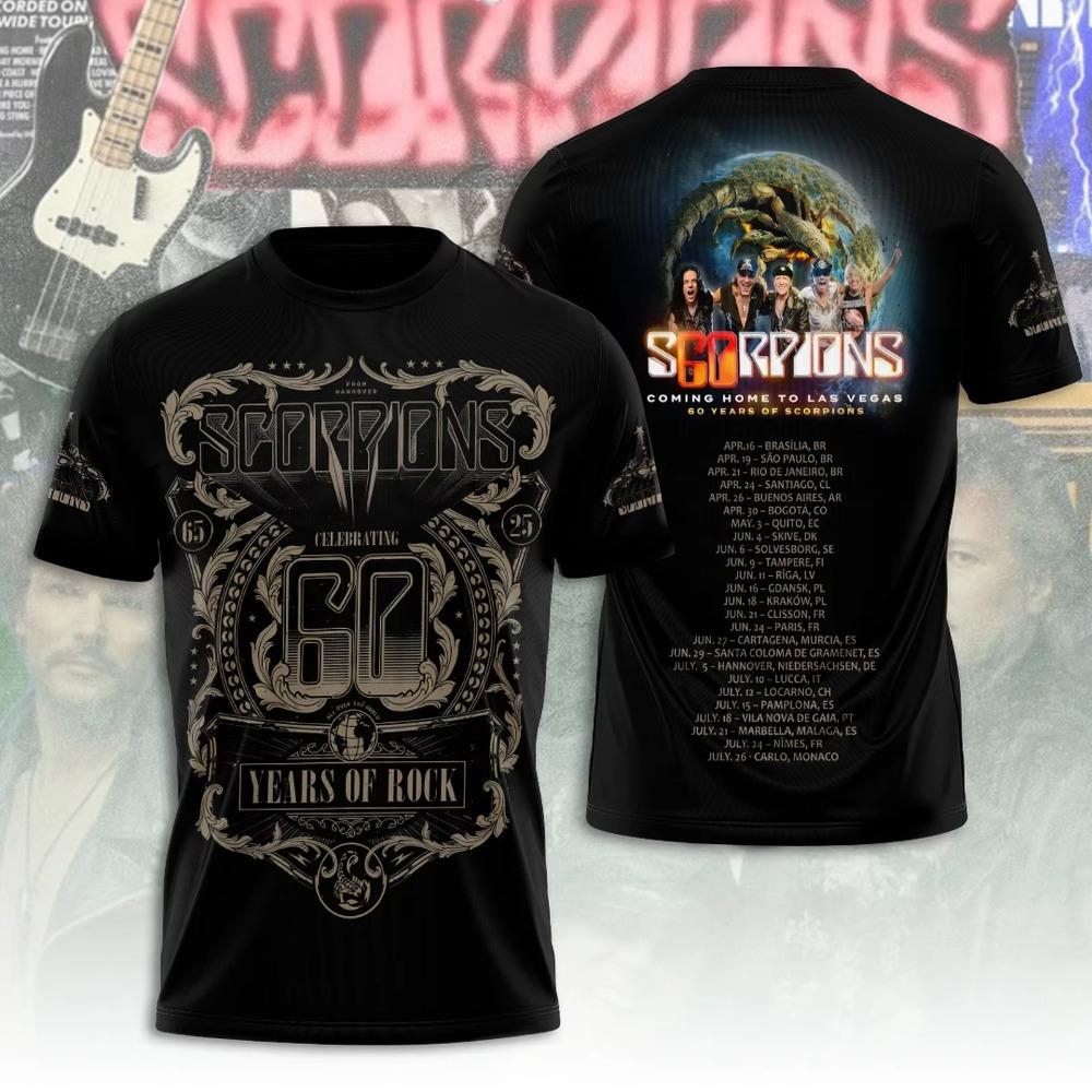 Vintage Heavy Metal Rock Scorpions Band Tour 3D Print T-shirt Men Women Fashion Hip Hop Short Sleeve Tops Tees Men Clothing tops