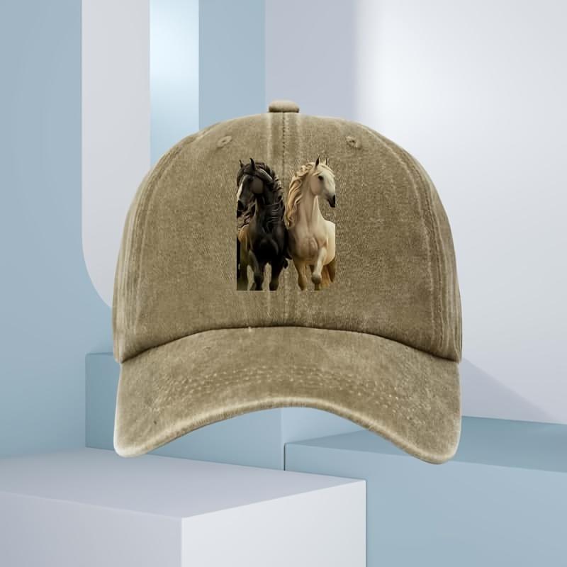 Men's 3D Horse Print Baseball Cap, Fashionable for All Seasons, Black and White Horse Design