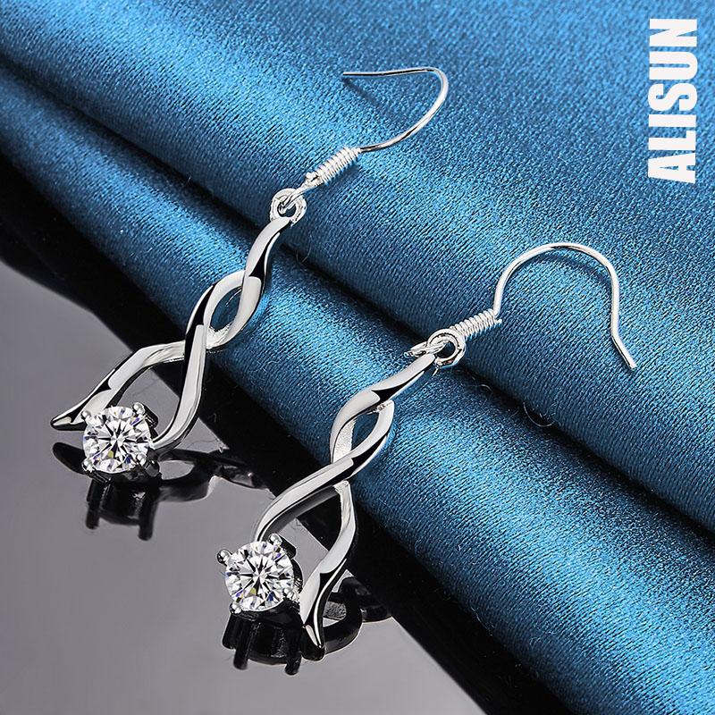 925 Sterling Silver AAA Zircon Pendant Piercing Earrings Fashionable Wedding Jewelry