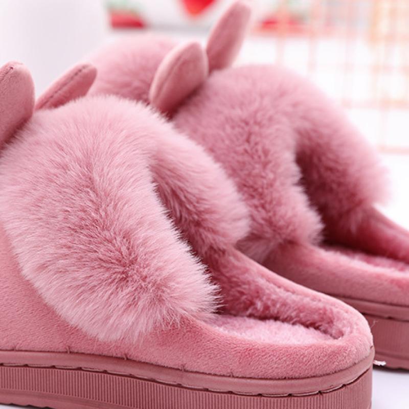 Новые женские зимние домашние теплые домашние тапочки с меховыми кроличьими ушками, мягкая удобная обувь