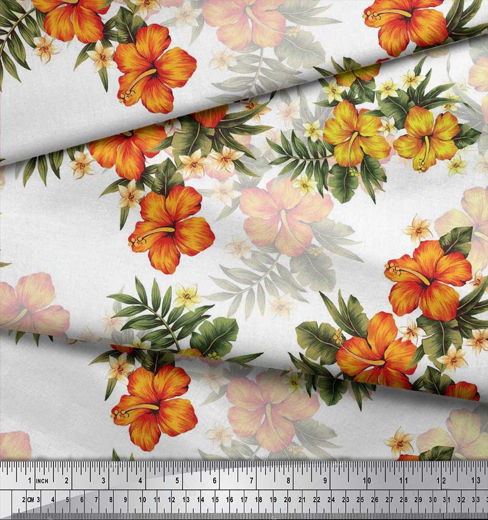 Soimoi Японская креп-сатиновая ткань с цветочным принтом и листьями, тропическая ткань, принты по метрам, 42 дюйма