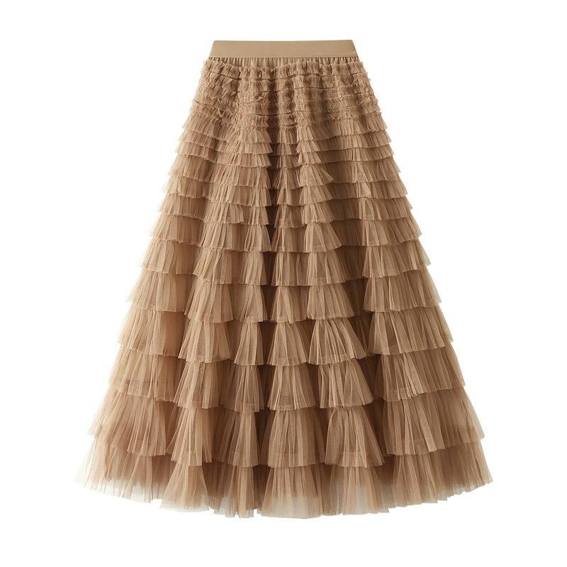 Spring and Autumn Women's Mesh Cake Halter Skirt Women's Skirt Fairy Saree Pleated Long Skirt