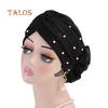 TALOS Fashion Faux Pearl Decor Big Flower Women Hijab Turban Hat Head Wrap