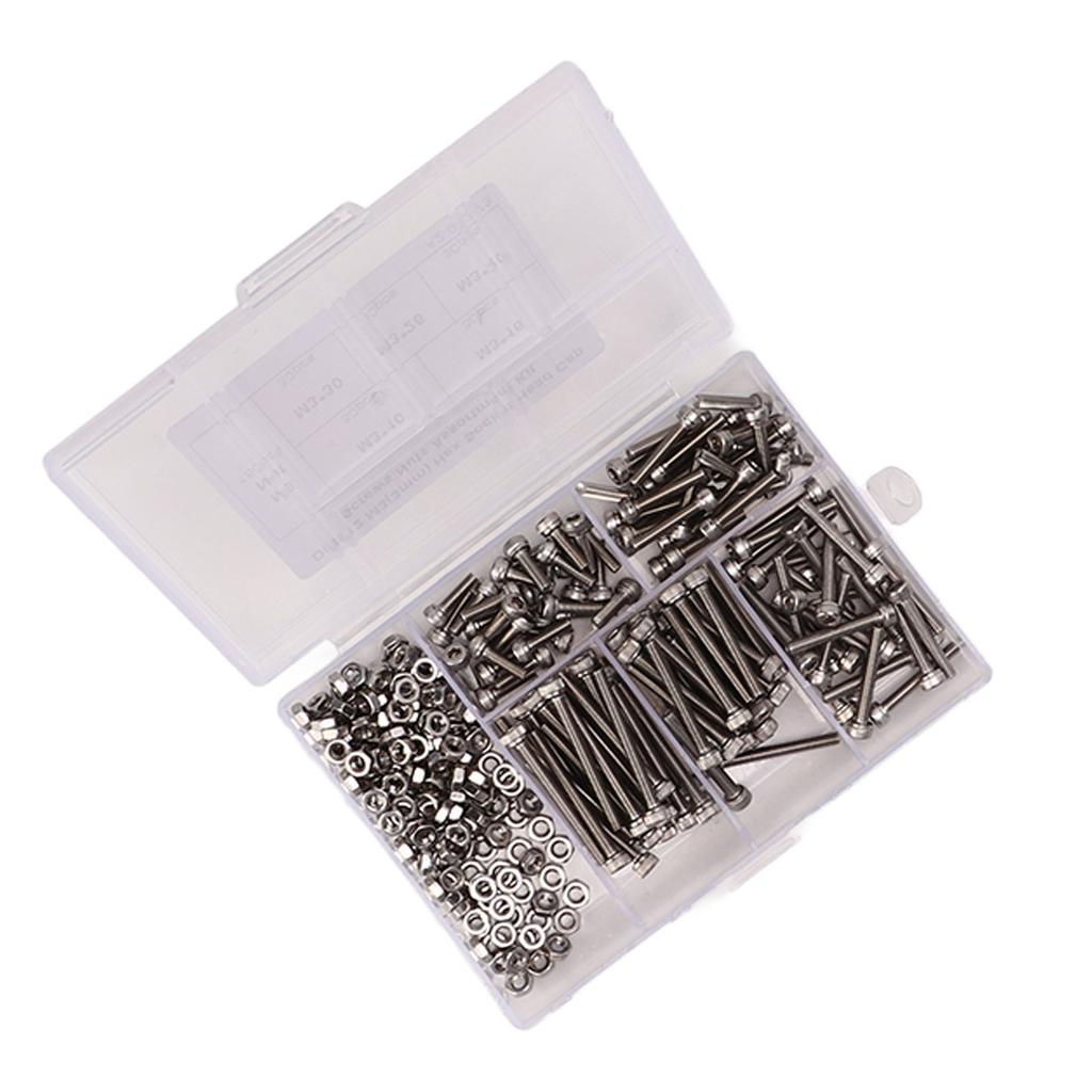 Винты с шестигранной головкой M3 из нержавеющей стали 304, шестигранные болты с гайками, набор ассорти с ящиком для хранения