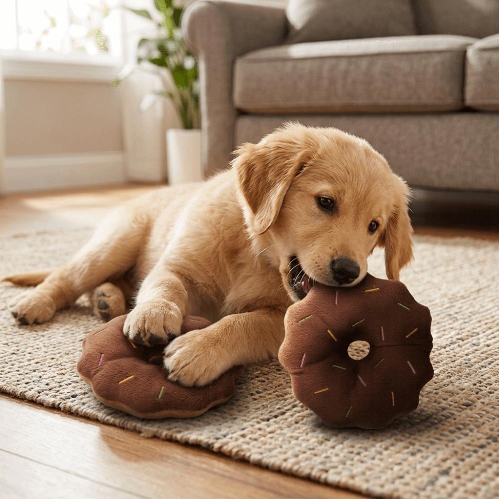 Round Shape Dog Chew Ring Plush Surface Puppy Play Toy Squeaky Pet Toy  Daily Pet Entertainment