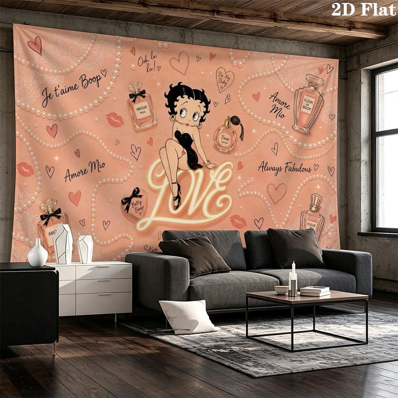 Betty Boop Wall Tapestry Aesthetic Wall Hanging Printed Fabric Blanket Decorative Tapestries for Bedroom Living Room Home Decor