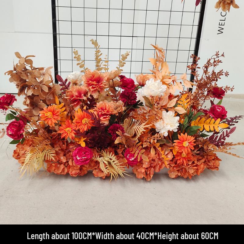 Red Floral Wedding Stage Backdrop with Artificial Flower Rows