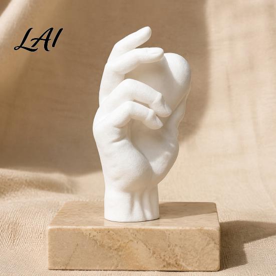 Heart Sculpture Decor Hand Holding 3D Printed Figurine Modern Minimalist Sculptural Desk Decor Romantic Home Accents Accent for Shelf Nightstand