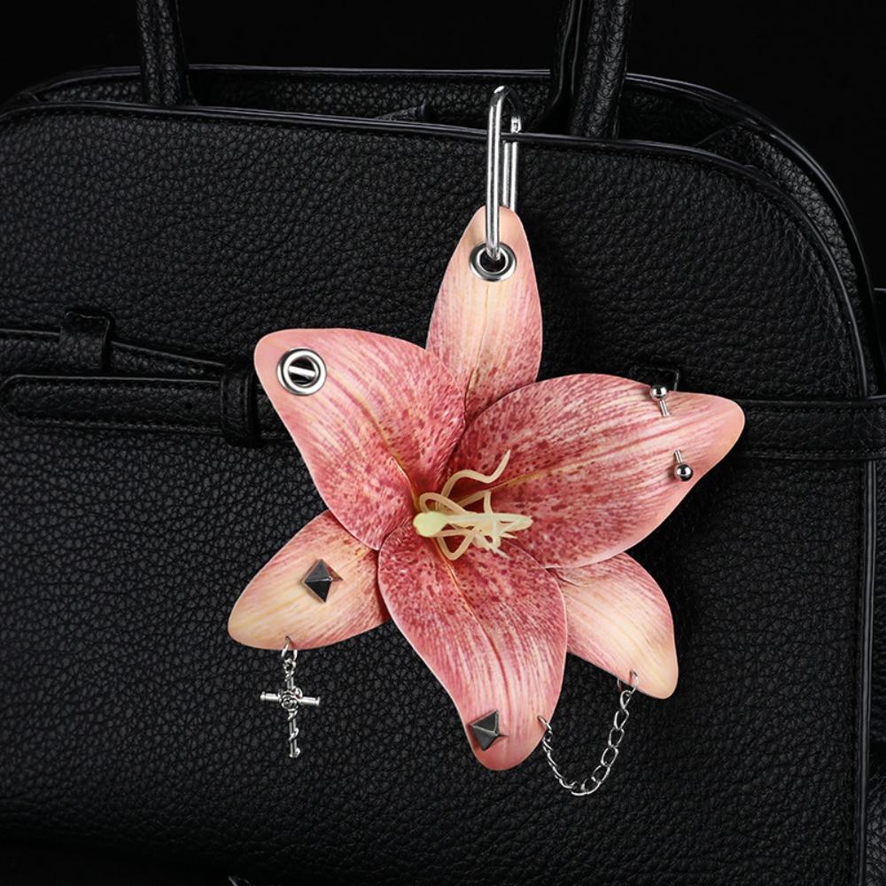 Leaves Phalaenopsis Orchid Keychain Puncture Rivet Bag Pendant  Women Girls