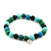 Stones and Minerals. Chrysocolla + Malachite + Turquoise + Black Agate 8 Bead Bracelet Made In France.