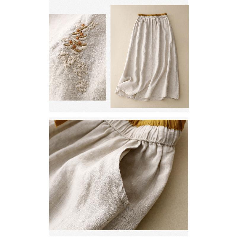 Юбка-пэчворк с художественной вышивкой, эластичная талия, подходящая по цвету юбка-трапеция, женская ретро-юбка свободного покроя средней длины