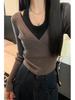 New Korean Color Block Layered Halter Knit Sweater - Women's Slim Fit Short Top for Autumn/Winter Collection.